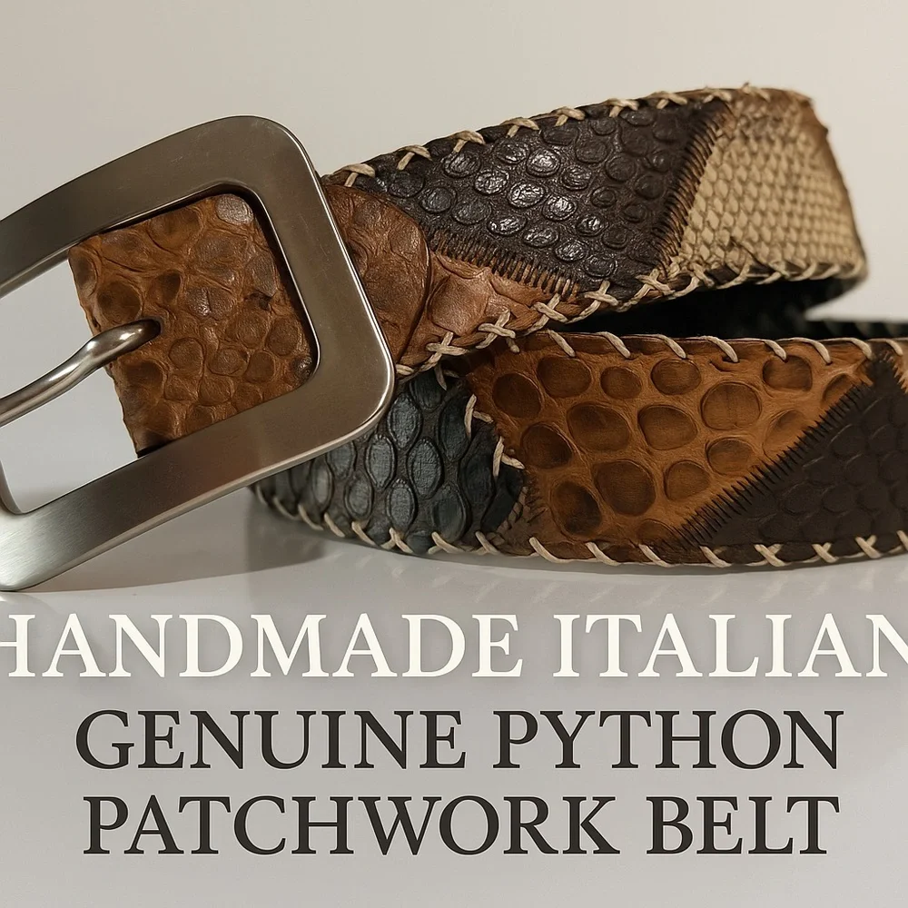Handmade Italian Genuine Python Patchwork Belt • Size 115 • Artisan Leather